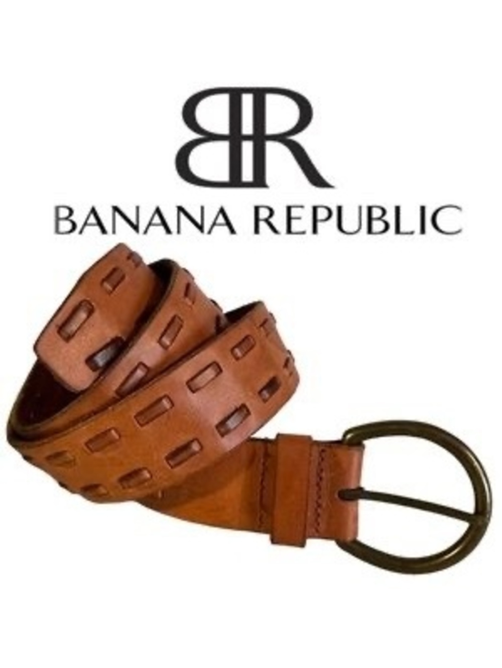 Vintage Banana Republic Whipstitch Laced Leather Belt size L Brand New
